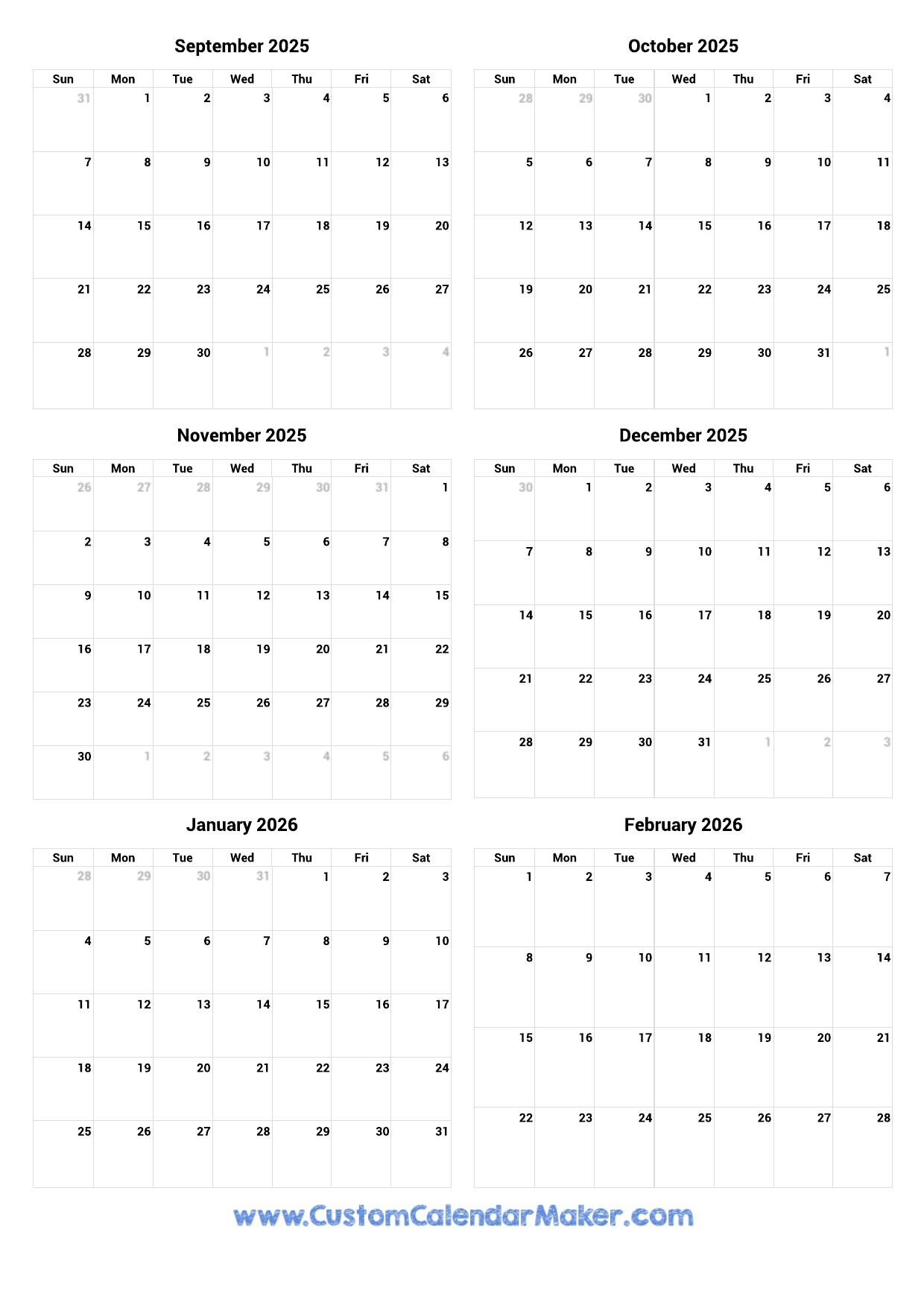 October 2025 To September 2026 Calendar