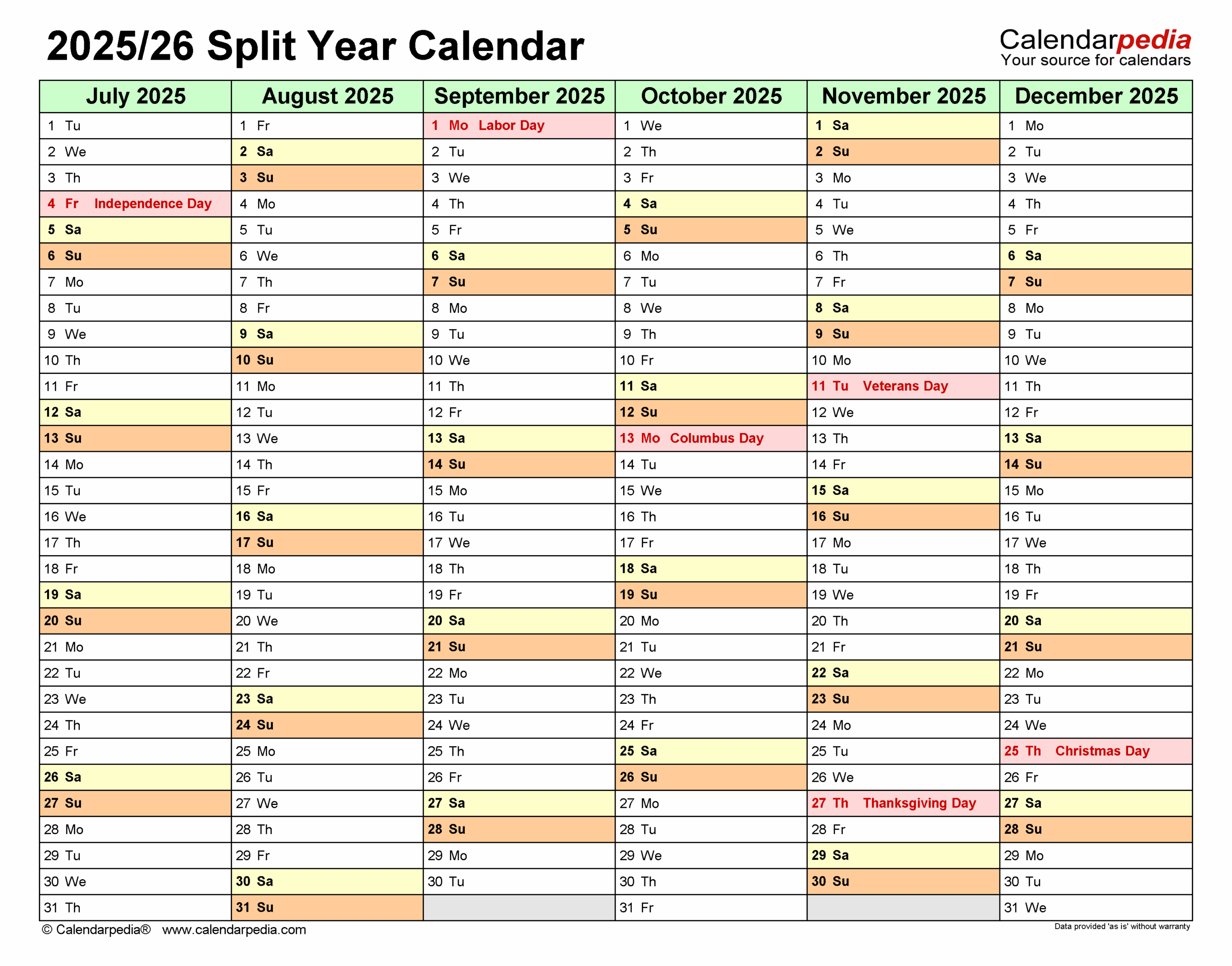 August 2025 To December 2026 Calendar