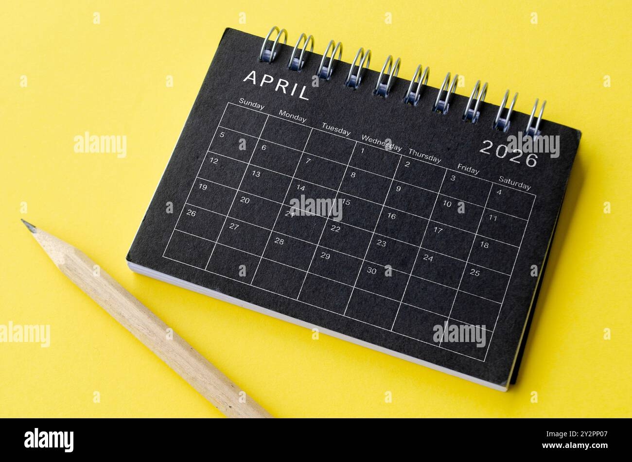 Top View Of April 2026 Calendar On Black Notepad With Yellow Background Calendar Concept Stock Photo Alamy