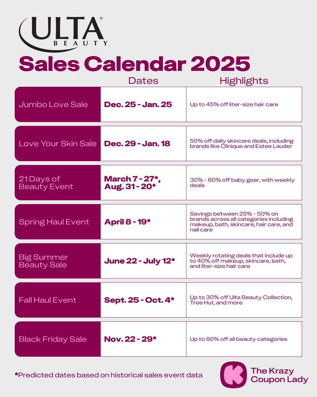 Ulta Sale Calendar 2025 The Biggest Deals Throughout The Year The Krazy Coupon Lady