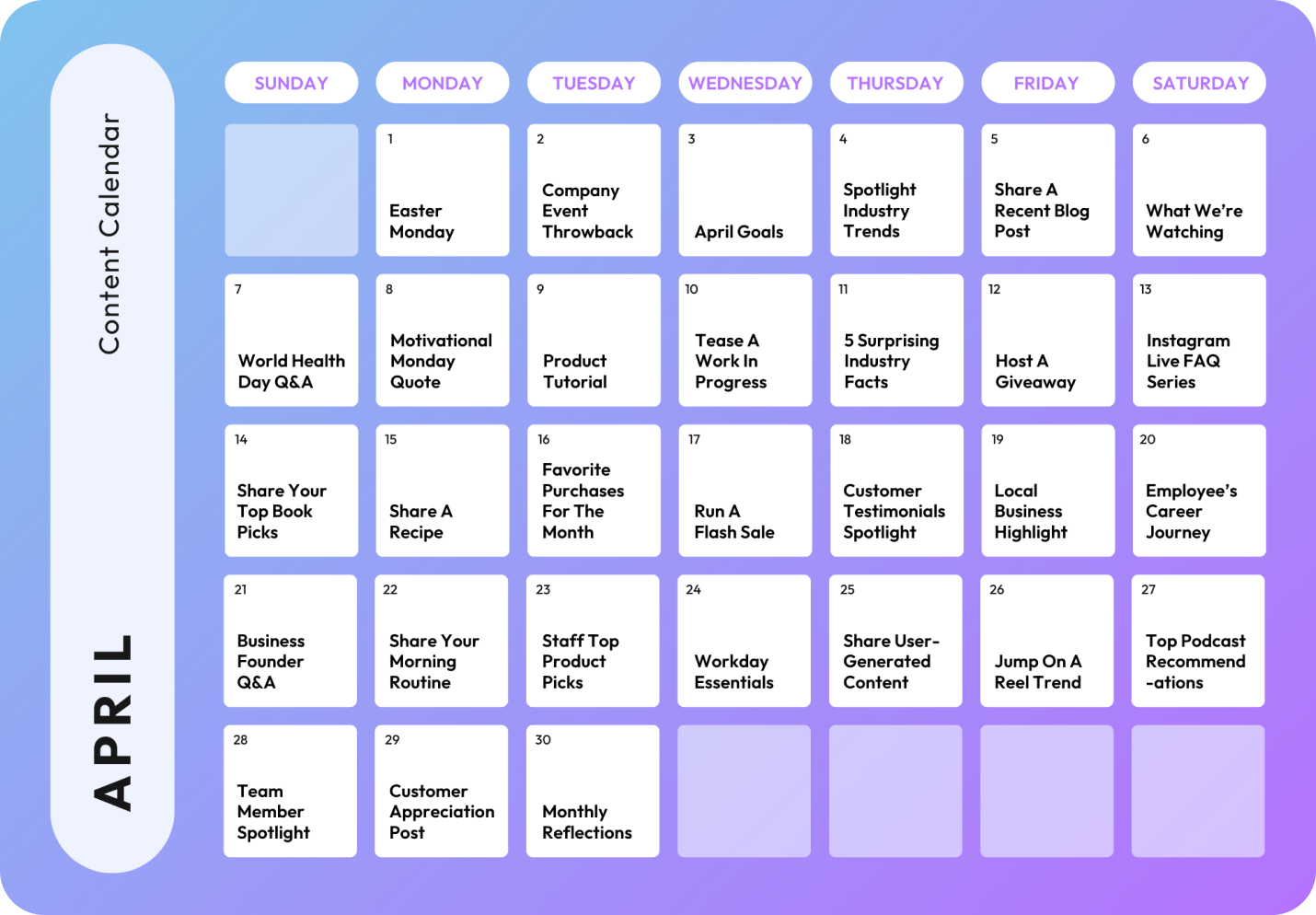 April 2026 Calendar Social Media