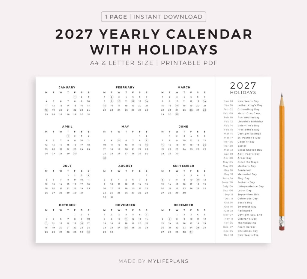 1 Page Printable 2027 Calendar – 2027 Fun Holidays Calendar One Page Printable – We Love Printables 1 Page Printable 2027 Calendar - 2027 Fun Holidays Calendar One Page Printable - We Love Printables