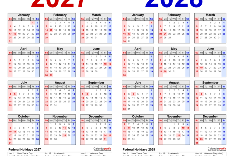 2 Year Calendar 2027 And 2027 Printable