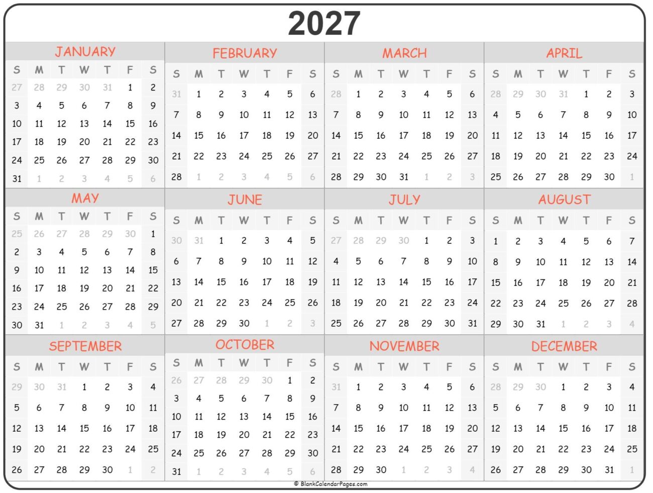 2027 All Year Calendar Printable - 2027 Printable Yearly Calendar - calendar.sorteasport.com