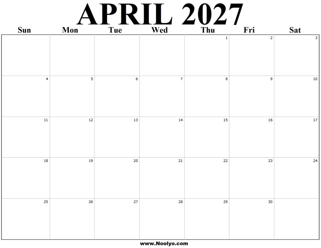 2027 April Printable Calendar April 2027 – Noolyo.com