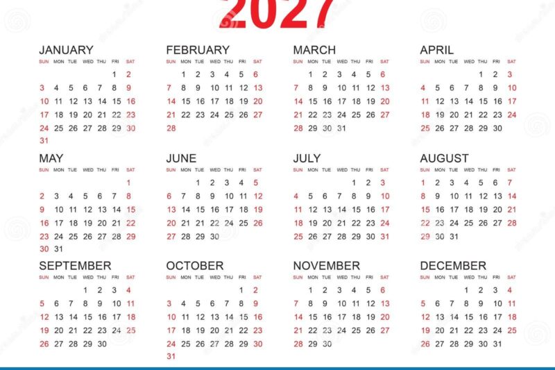 2027 Calendar 12 Months Printable