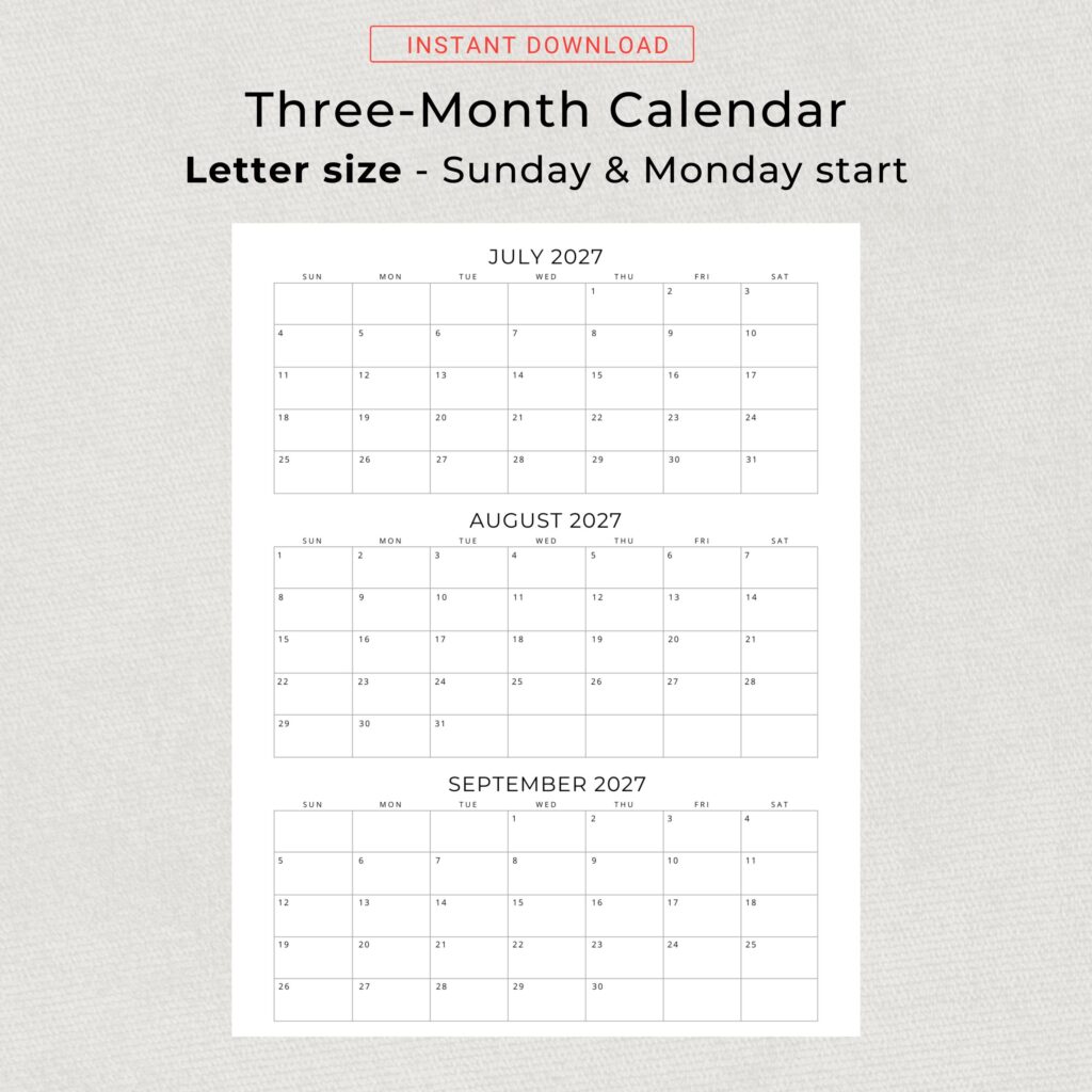 2027 Calendar 2027 3 Months per Page Calendar Monthly Planner Printable … 2027 Calendar 2027 3 Months per Page Calendar Monthly Planner Printable ...
