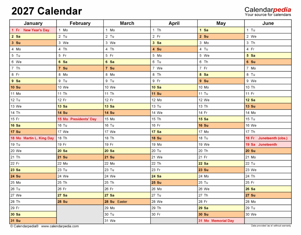 2027 Calendar - 21 Free Printable Microsoft Excel Templates