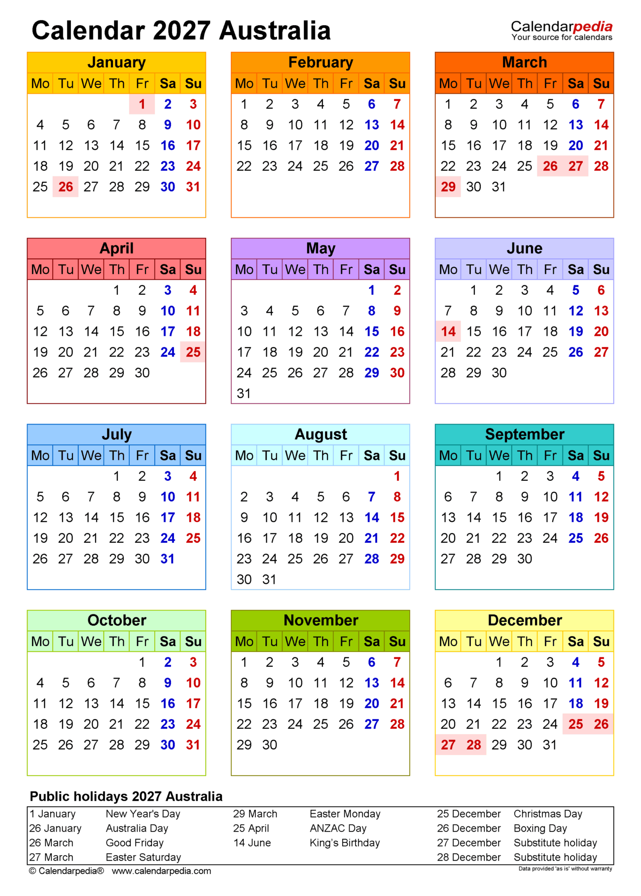 2027 Calendar Australia Printable Free - Australia Calendar 2027 - 20 Free Printable PDF Templates