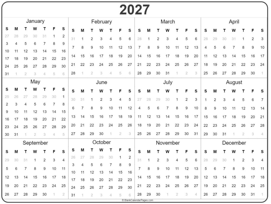 2027 Calendar For Print Out - 2027 year calendar | yearly printable