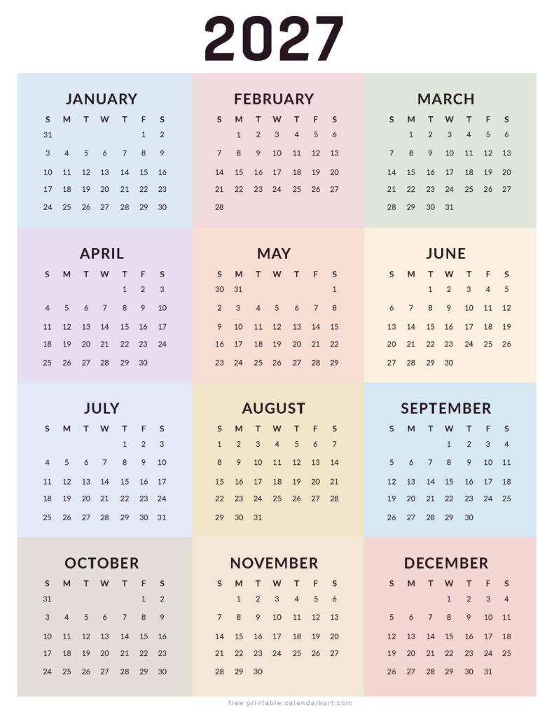 2027 Calendar – Free Printable PDF Templates | CalendarKart 2027 Calendar – Free Printable PDF Templates | CalendarKart