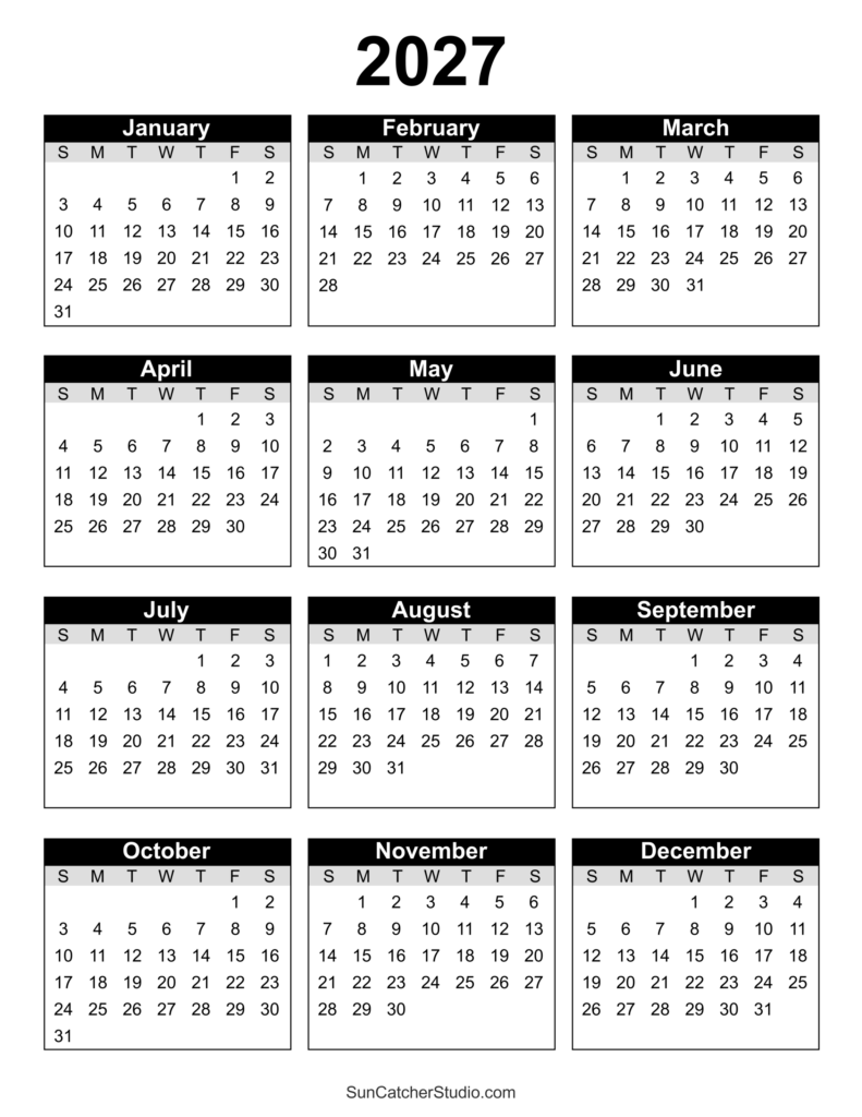 2027 Calendar One Page Printable Free – 2027 Calendar Printable – King Printables 2027 Calendar One Page Printable Free - 2027 Calendar Printable - King Printables