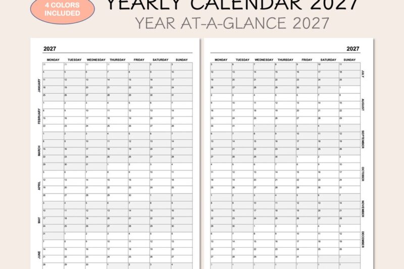2027 Calendar Printable 2 Columns