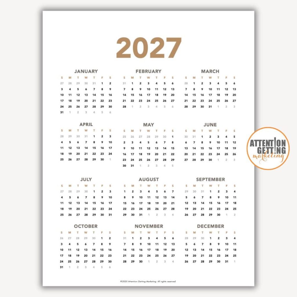 2027 Calendar Printable Year at a Glance PDF, 2027 One Page Calendar … 2027 Calendar Printable Year at a Glance PDF, 2027 One Page Calendar ...