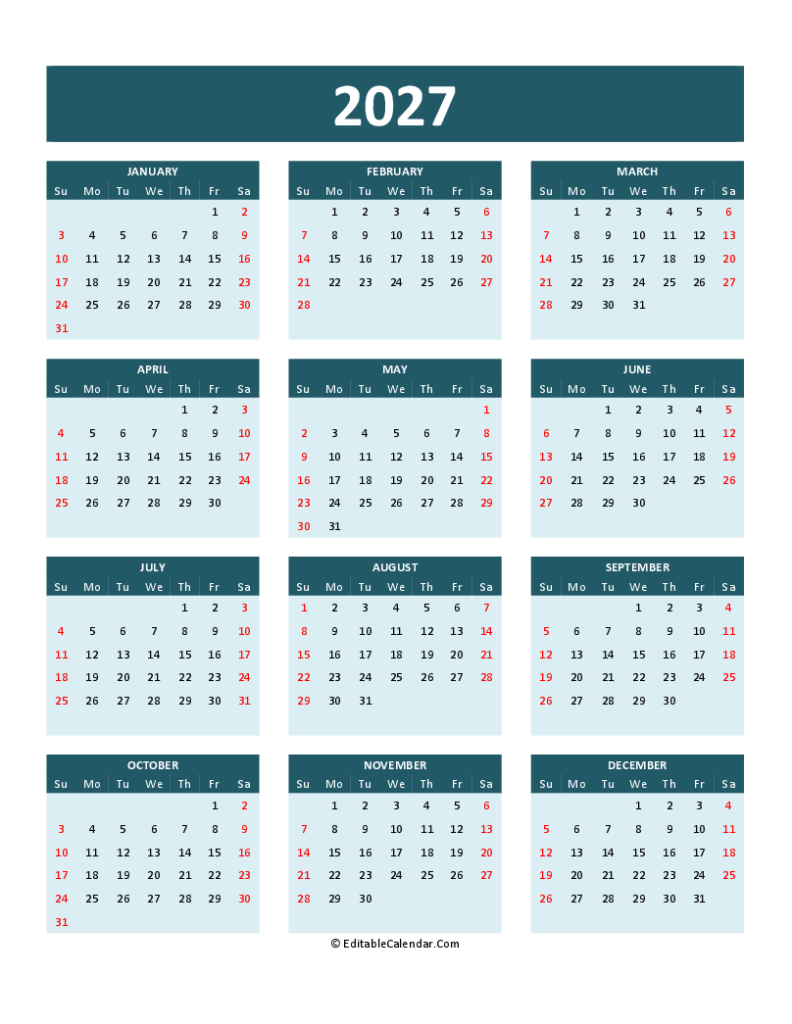 2027 Calendar Template Word: The Ultimate Solution for Organizing Your ...