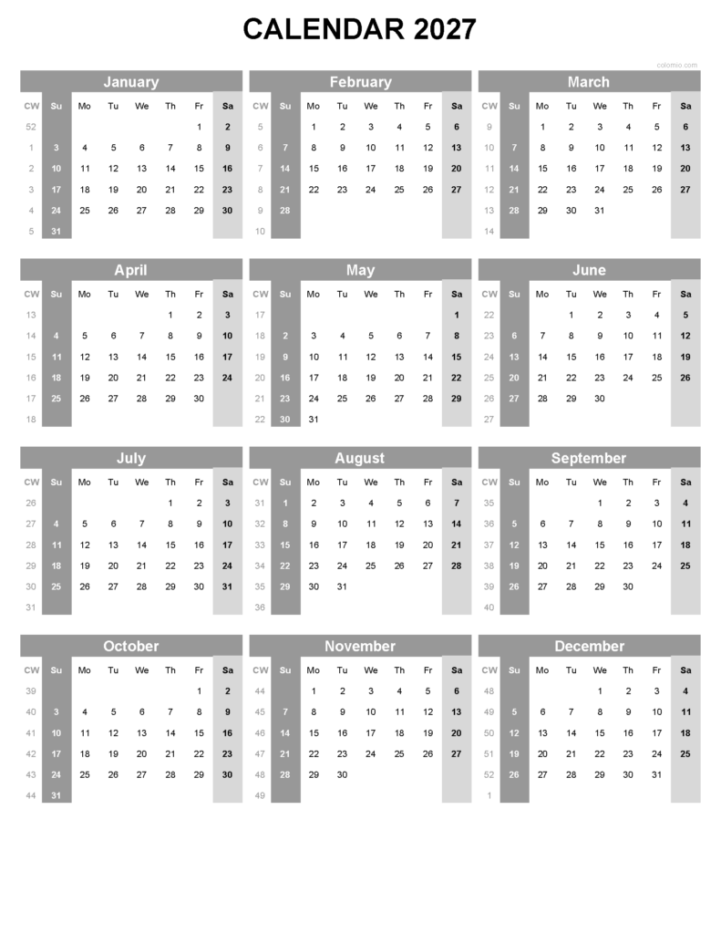 2027 Calendar USA – Free Printable PDF with Holidays 2027 Calendar USA – Free Printable PDF with Holidays