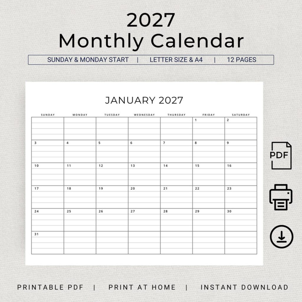 2027 Monthly Planner Lined 2027 Calendar With Lines Landscape Sunday … 2027 Monthly Planner Lined 2027 Calendar With Lines Landscape Sunday ...