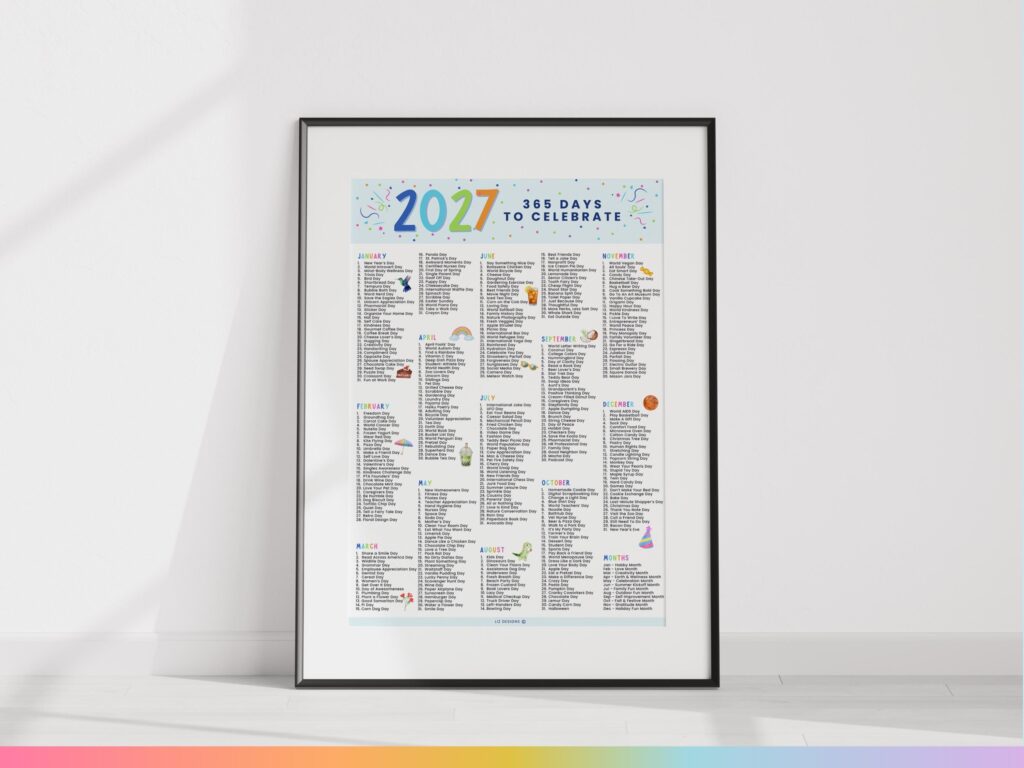 2027 National Days Calendar Printable, Content Planner, Theme Days, One ...