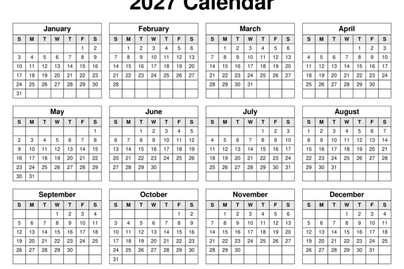 2027 Printable Calendar One Page Landscape