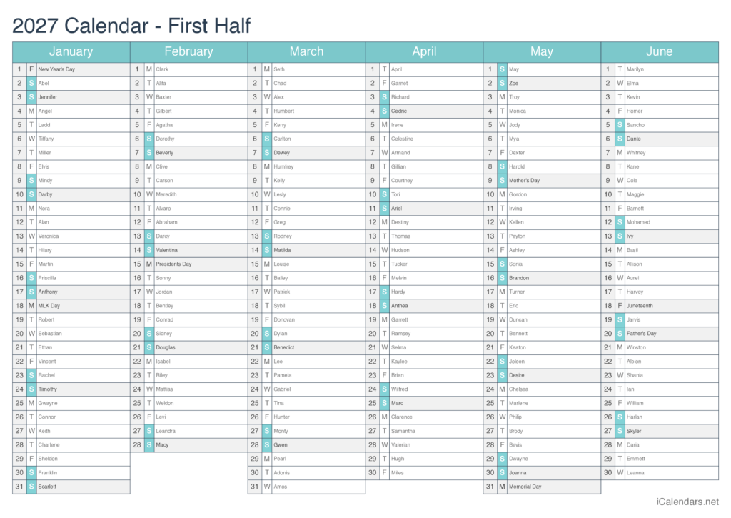 2027 Printable Calendar – PDF or Excel 2027 Printable Calendar - PDF or Excel