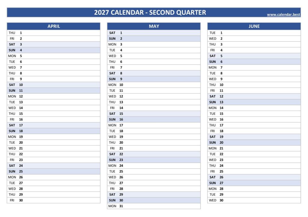 2027 quarterly calendar to print
