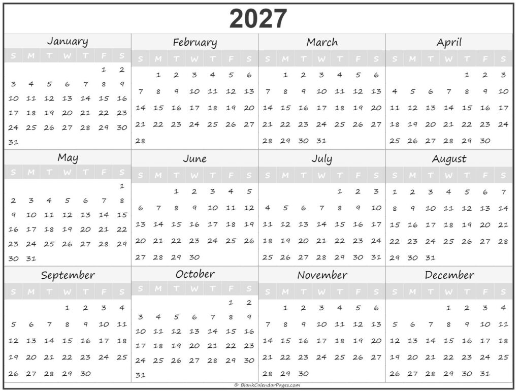 2027 year calendar | yearly printable