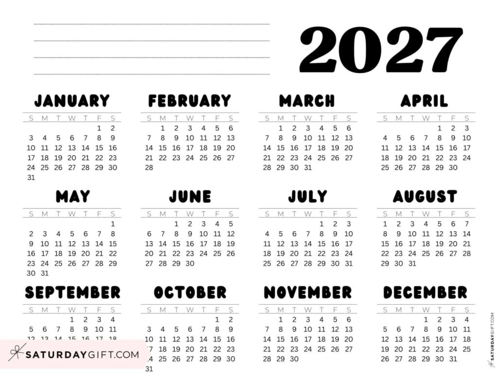 2027 Yearly Calendars – 35 Aesthetic Free Printables 2027 Yearly Calendars - 35 Aesthetic Free Printables