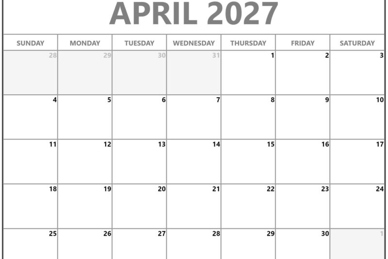 April 2027 Calendar Free Printable
