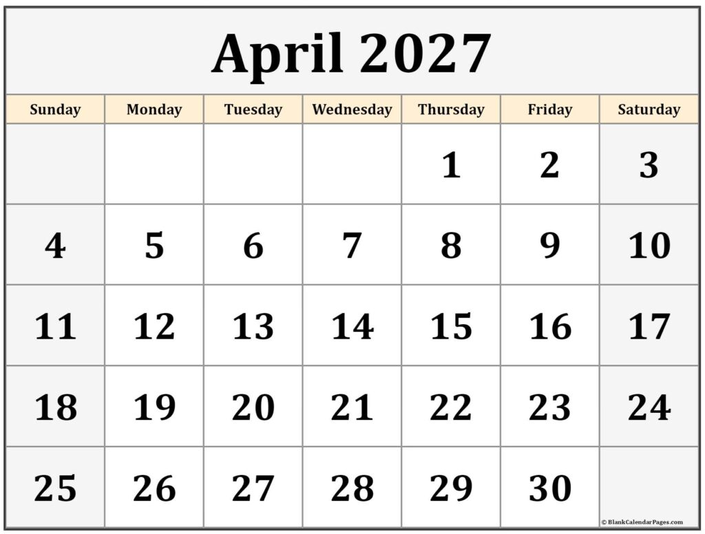April 2027 calendar | free printable calendar