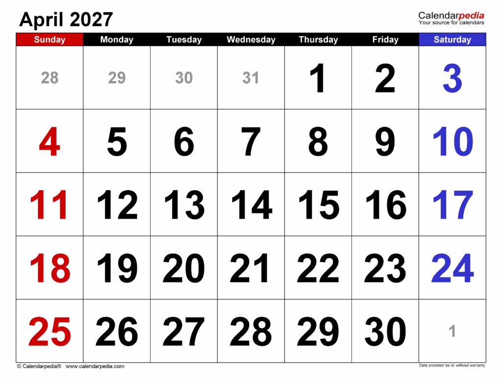 April 2027 Calendar - Free Printable Calendar 2026 PDF