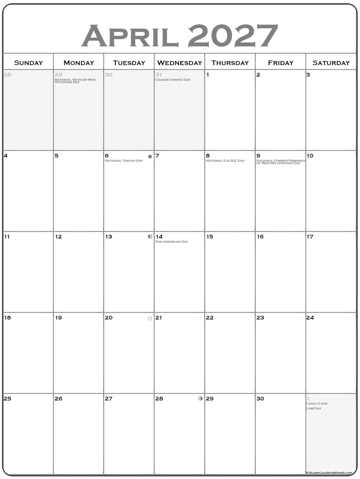 April 2027 Calendar Printable Portrait - April 2027 Vertical Calendar | Portrait