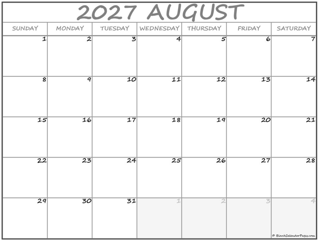 August 2027 calendar | free printable calendar