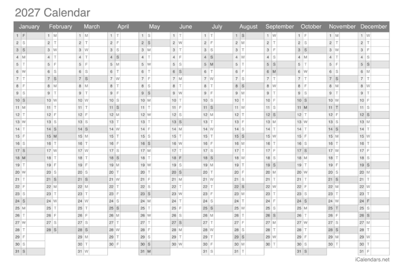 Calendar 2027 And 2027 Printable