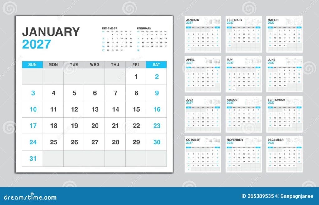 Calendar 2027 Year Blue Design, Monthly Calendar Template for 2027 Year … Calendar 2027 Year Blue Design, Monthly Calendar Template for 2027 Year ...
