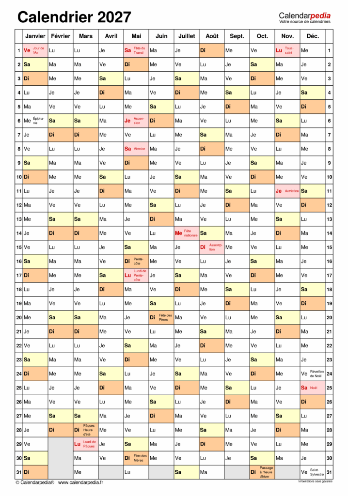 Calendrier 2027 : 20 modèles Word gratuits à imprimer