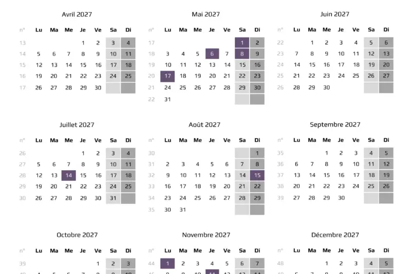 Calendrier 2027 À Imprimer Gratuit