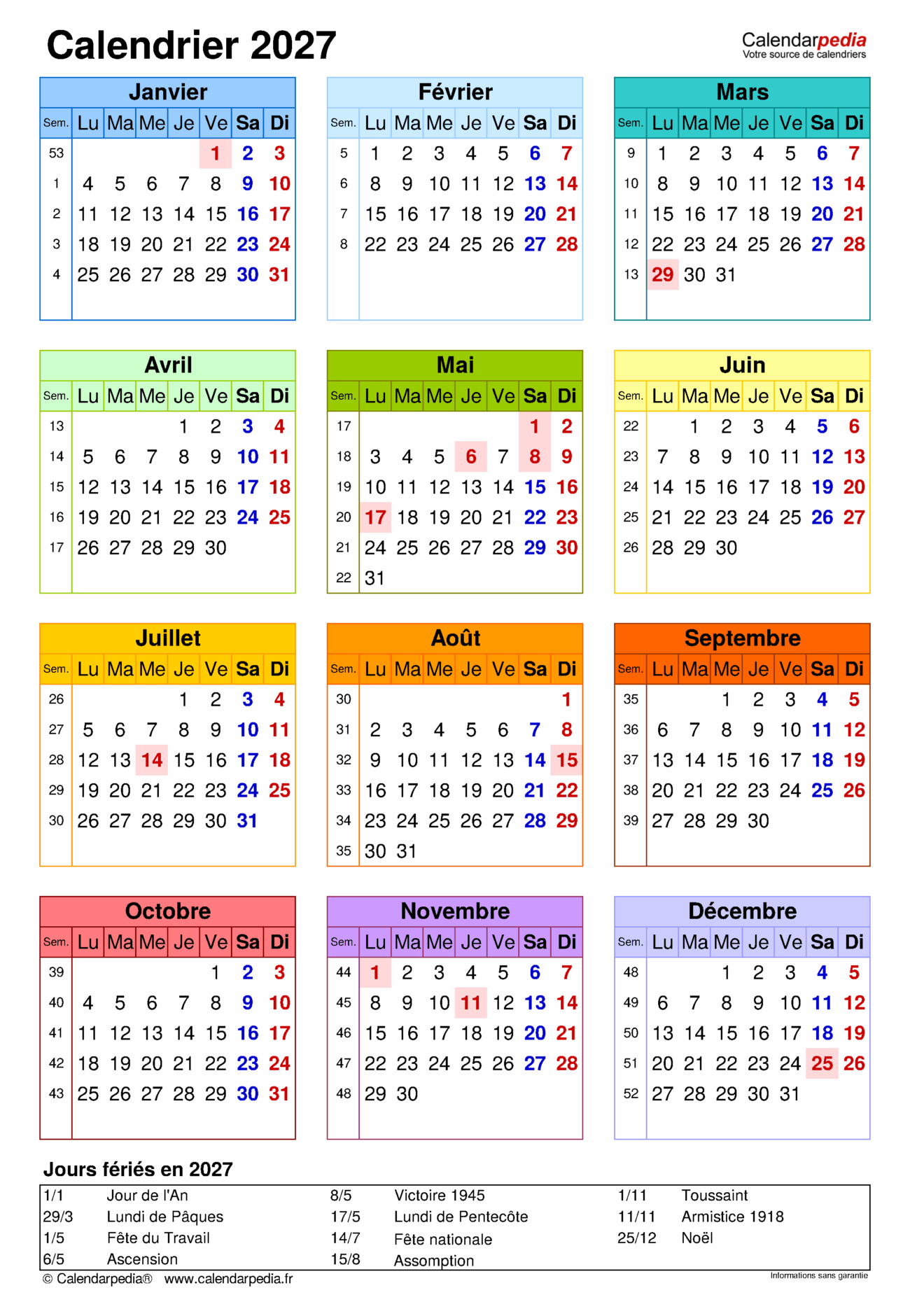 Calendrier 2027 Québec À Imprimer - Calendrier 2027 : 20 modèles Word gratuits à imprimer
