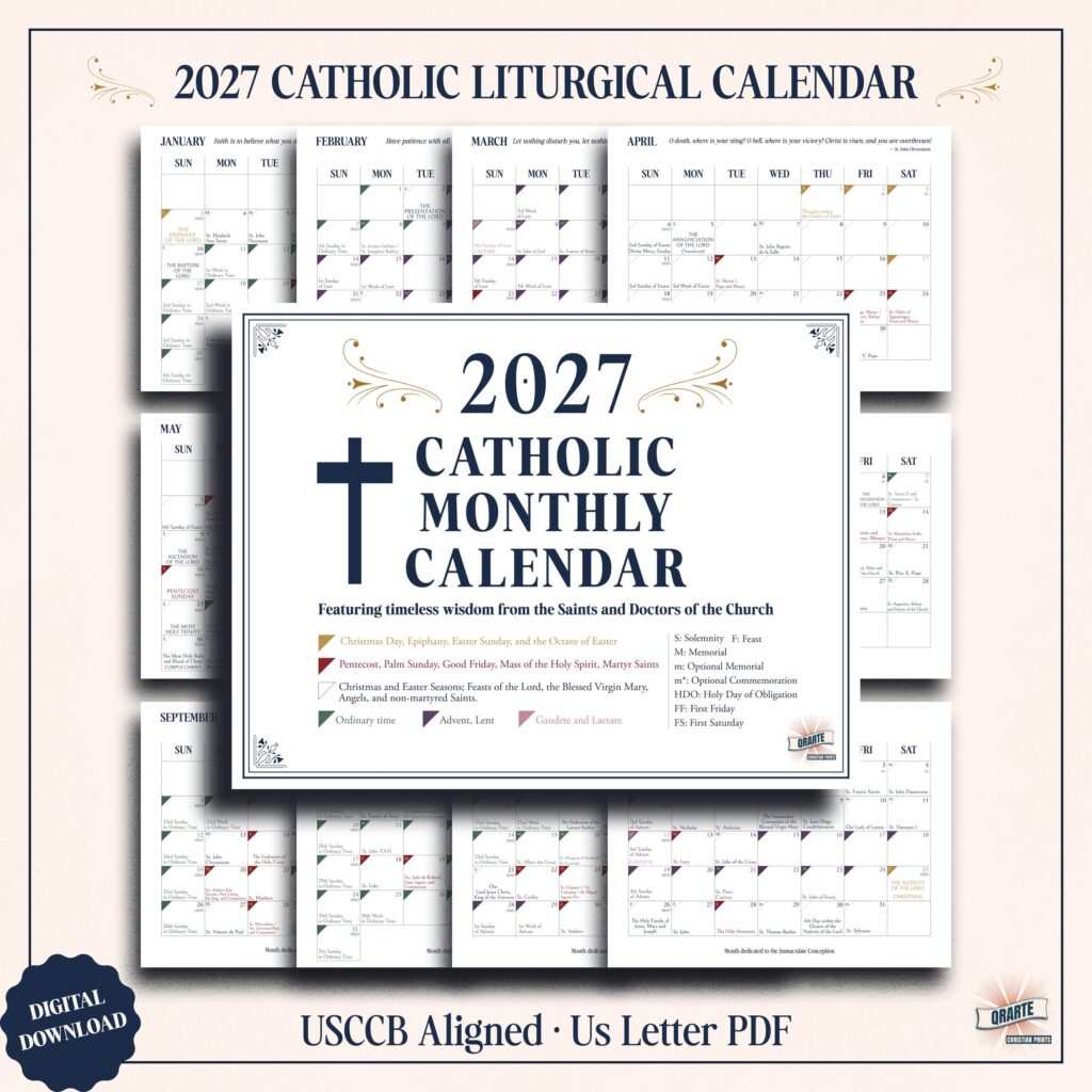 Catholic Calendar 2027 Printable Free - 2027 Liturgical Catholic Color Coded Monthly Calendar: USCCB Aligned ...