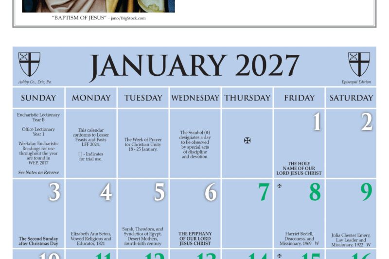 Church Year Calendar 2027 Printable
