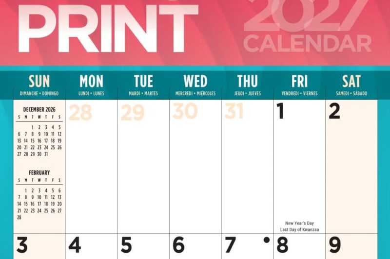 Extra Large Print Calendar 2027