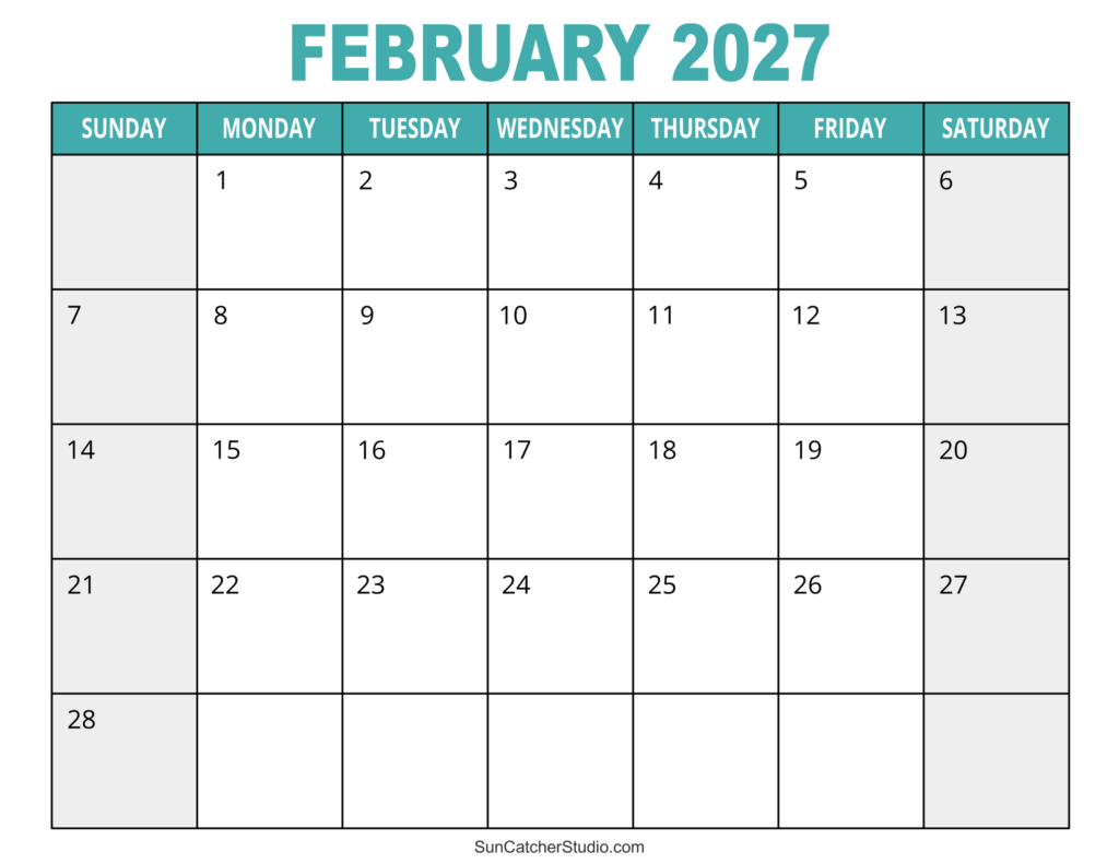 February 2027 Calendar (Free Printable) – Free Printables, Lettering ...