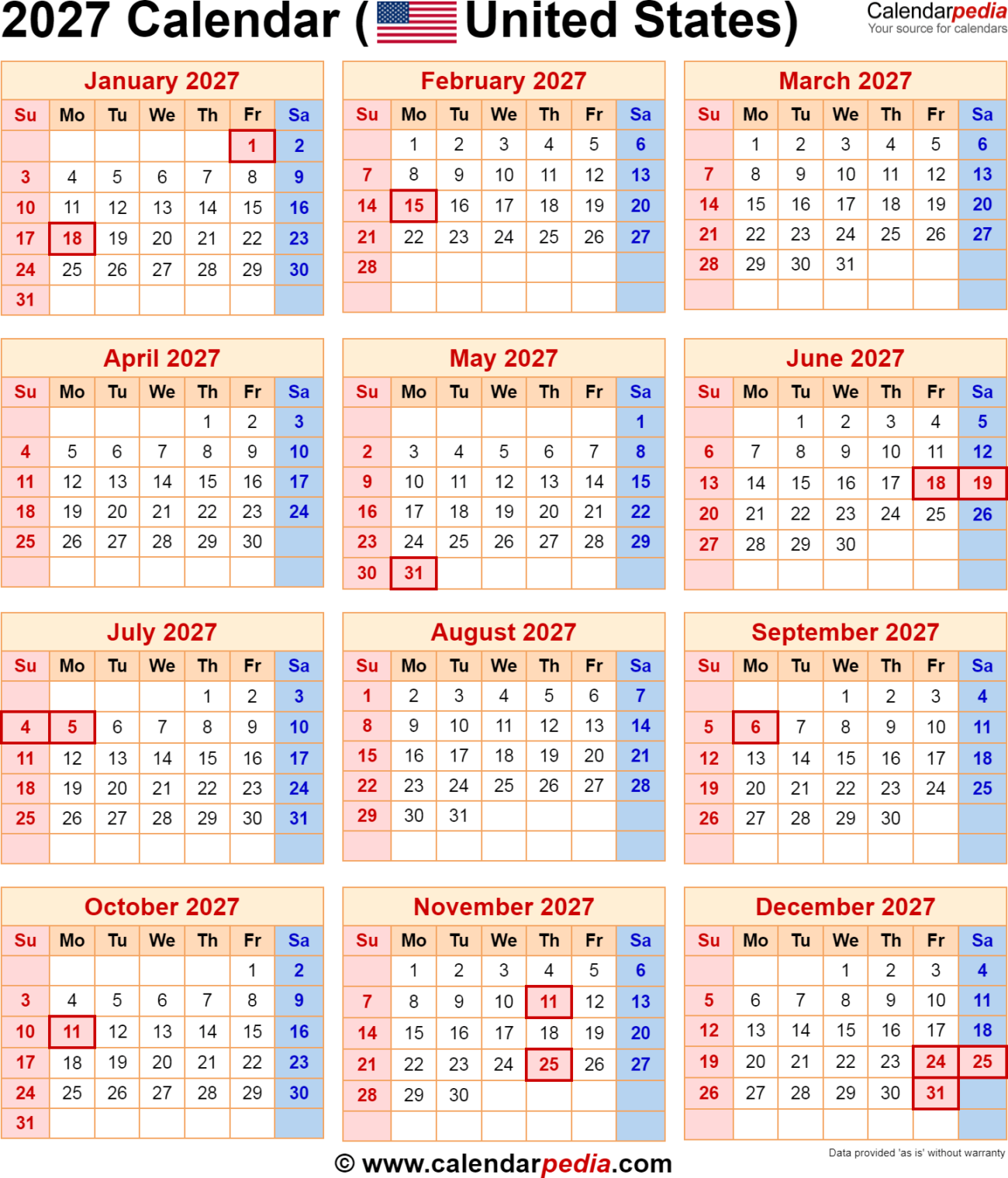 Federal Holidays 2027 Calendar Printable - Federal Holiday Calendar 2027 Printable: Plan Your Year Ahead - Free ...