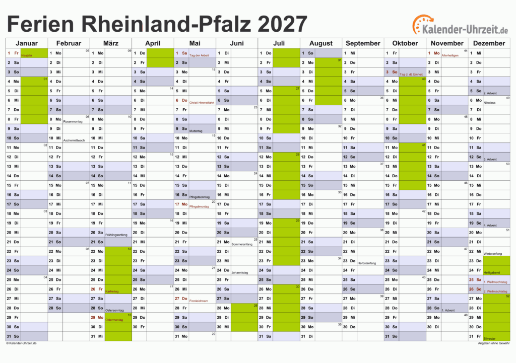 Ferien Rheinland-Pfalz 2027 – Ferienkalender zum Ausdrucken Ferien Rheinland-Pfalz 2027 - Ferienkalender zum Ausdrucken