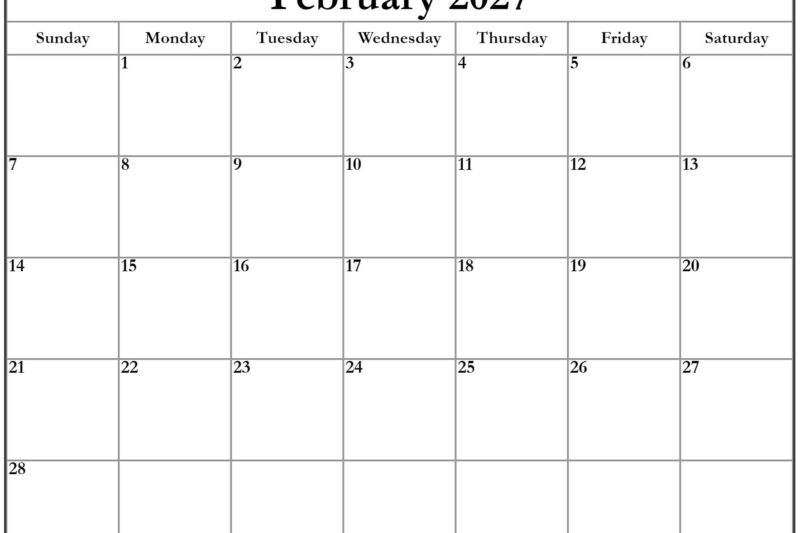 Free February 2027 Calendar Printable