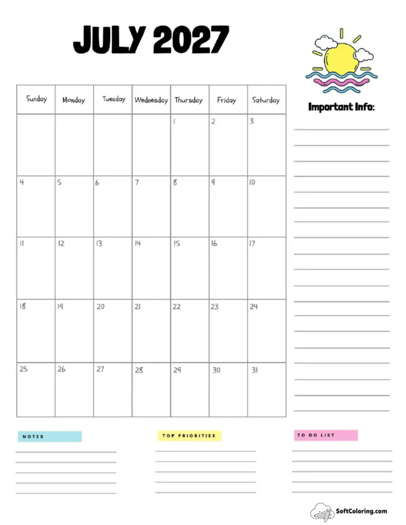 Free Printable 2026 Calendars & Monthly Coloring Pages