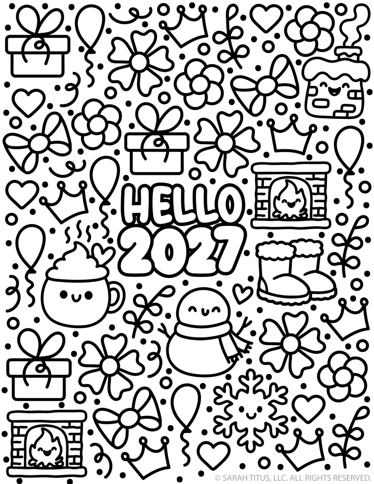 Free Printable 2027 Coloring Pages - Hello 2027 Coloring Page Free Printable Cute New Year Doodles - Sarah Titus