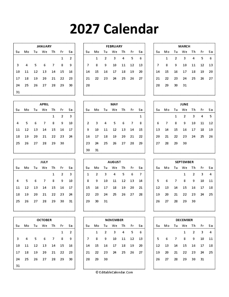 Free Printable 2027 Monthly Calendar Template Word – Free Printable … Free Printable 2027 Monthly Calendar Template Word - Free Printable ...