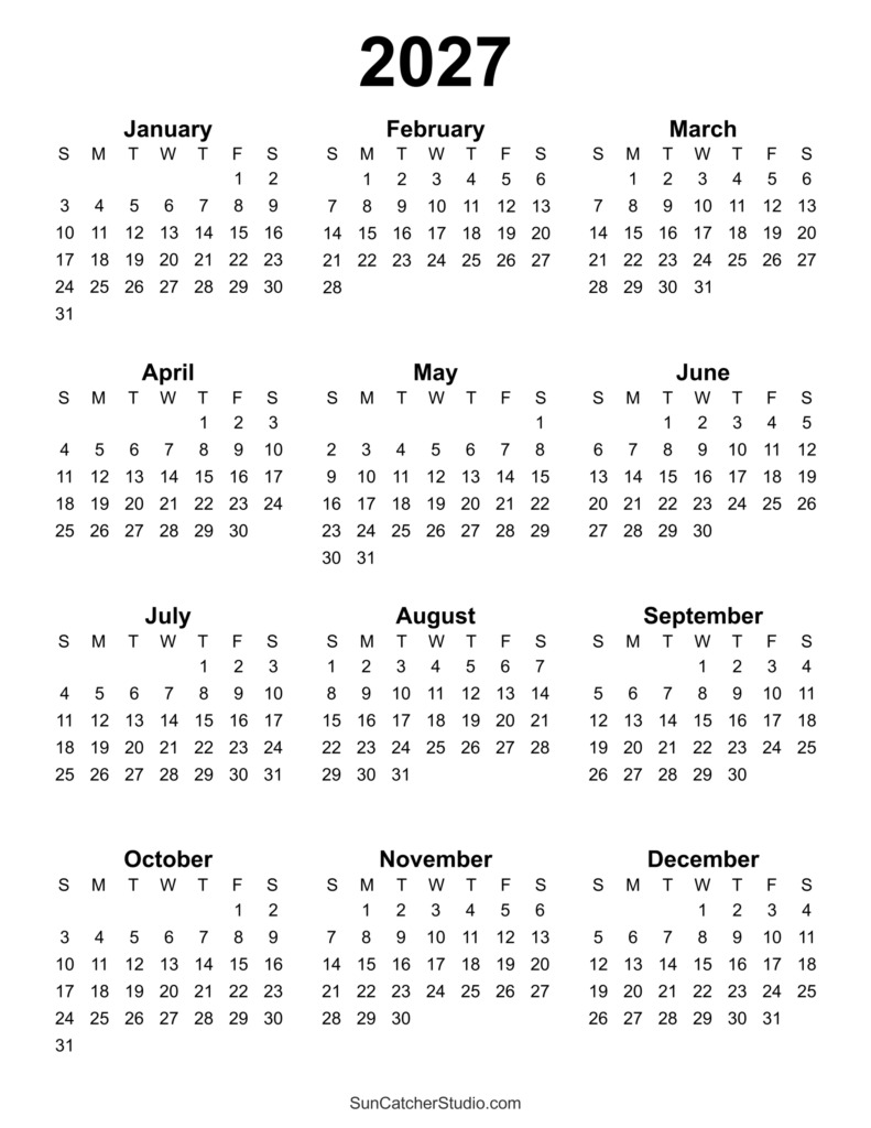 Free Printable 2027 Yearly Calendar – Free Printables, Lettering, SVG … Free Printable 2027 Yearly Calendar – Free Printables, Lettering, SVG ...