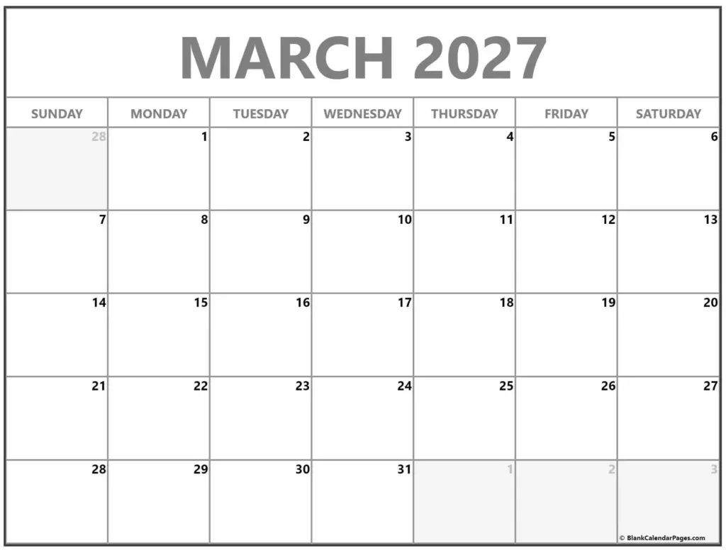 Free Printable Calendar March 2027 - March 2027 calendar | free printable calendars