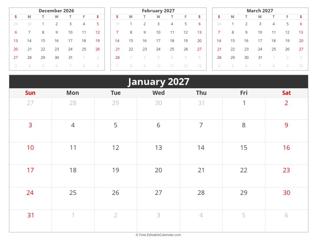 Free Printable Calendars 2027, 2028, 2029 - PDF, Word, Excel Templates